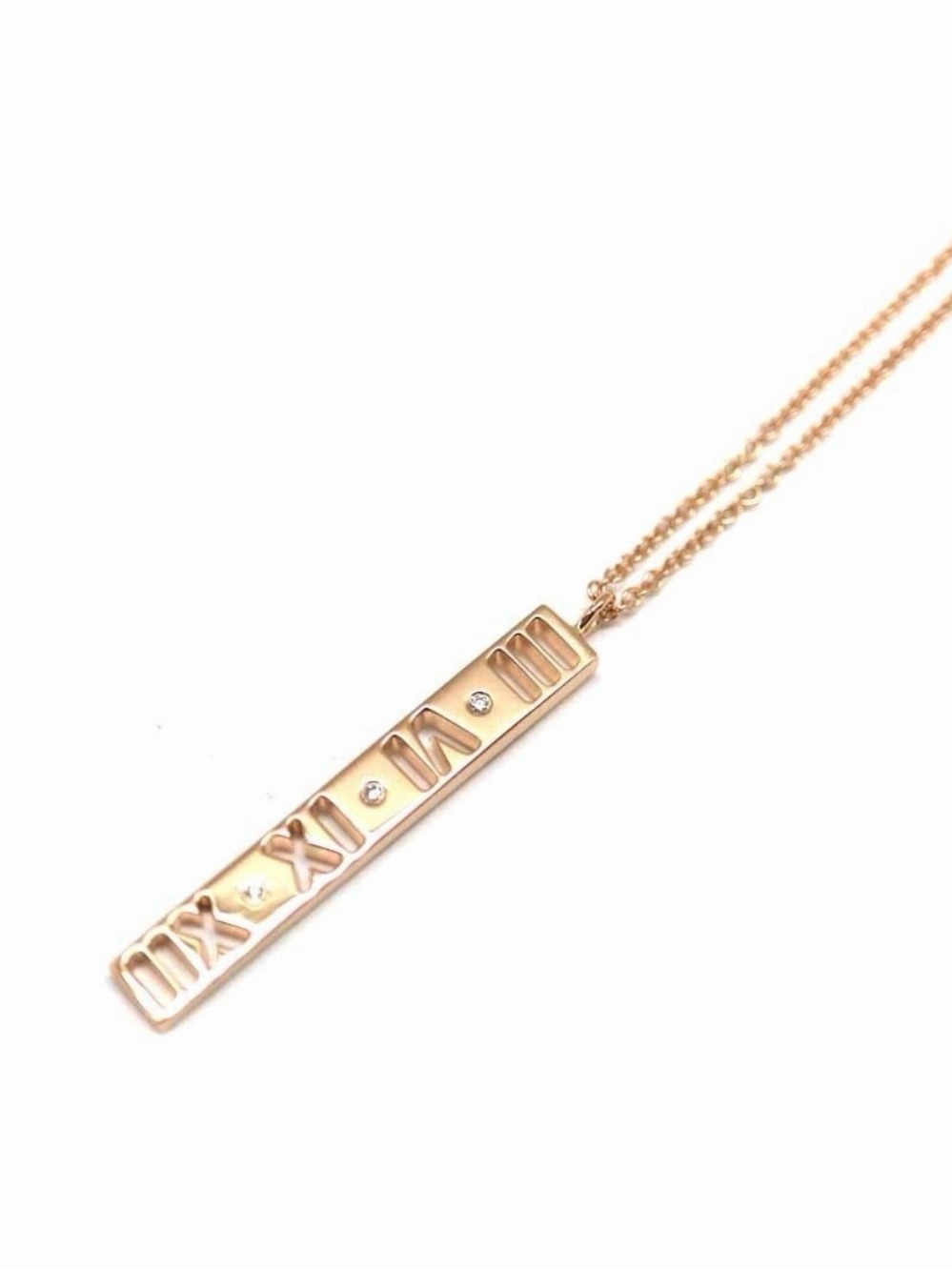 Tiffany & Co. Atlas Bar Pendant Necklace 18K Rose Gold with Diamonds